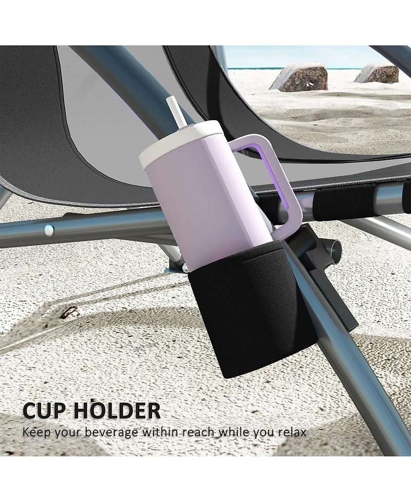 Outsunny Set of 2 Folding Beach Chair with Carry Bag and Cup Holder