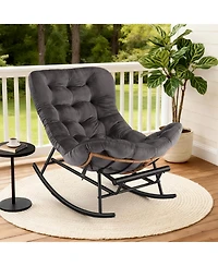 homfan Oversized Papasan Rocking Footstool – Extendable Footrest, Thick Removable Cushion, Sturdy Metal Frame Comfortable Wicker Patio Stool