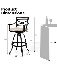 Pellebant 30" Aluminum Swivel Outdoor Bar Stools, Sunbrella Patio Height Barstools with Back, Rust-Proof for Deck Backyard Garden