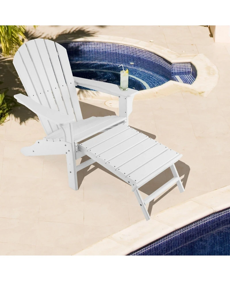 Gouun Outdoor Hdpe Adirondack Chair with Retractable Pull-Out Ottoman, in Seat