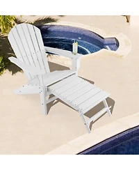Gouun Outdoor Hdpe Adirondack Chair with Retractable Pull-Out Ottoman, in Seat