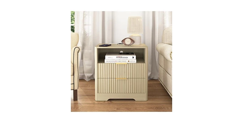 Lucky One 23" Width Smart Nightstand with Charging Station, Voice-Controlled Night Light