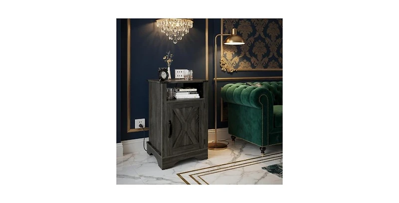 Lucky One 16" Width Farmhouse Nightstand with Usb Charging Station