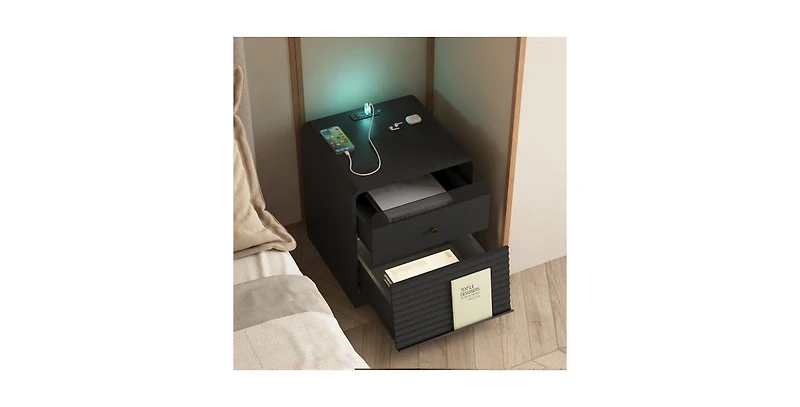 Lucky One 18"W Smart Nightstand with Charging Station, Voice-Controlled Night Light