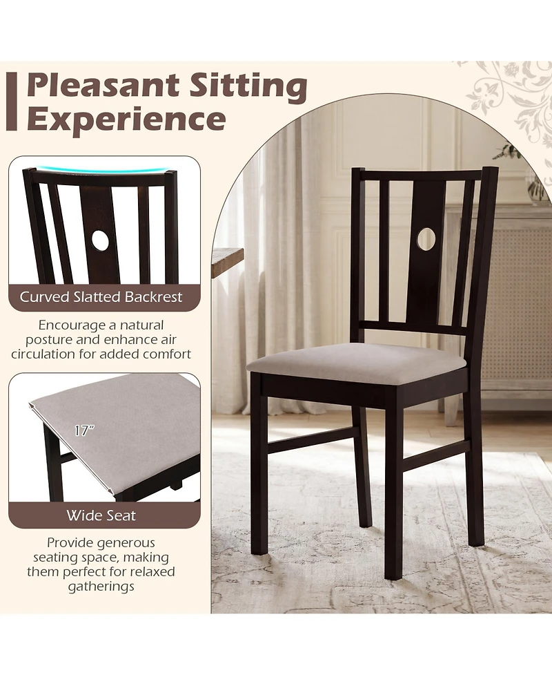 Gymax Wooden Chairs Upholstered Rubber Kitchen Chairs Fabric Padded Seat