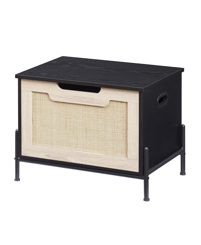 homfan Rattan Storage Bench with Cushion, Rattan Shoe Organizer with Safety Hinges for Entryway or Living Room