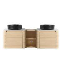 Sillysis Inch Wall Mounted Double Bathroom Vanity with Stone Countertop, Ceramic Vessel Sinks
