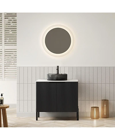 Thirtypeachy 24" Scandinavian Freestanding Bathroom Vanity With Sink, Black Glass Basin, 2 Soft-Close Doors