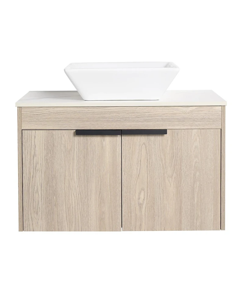 Sillysis Wall Mounted Bathroom Vanity with Ceramic Vessel Sink, Stone Top, Soft Close Doors
