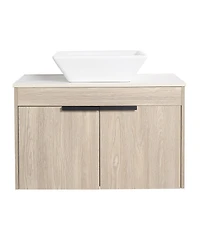 Sillysis Wall Mounted Bathroom Vanity with Ceramic Vessel Sink, Stone Top, Soft Close Doors
