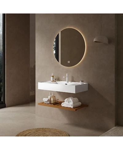 Sillysis Floating Bathroom Vanity with Acrylic Integrated Sink, Wall Mounted Shelf, Modern Storage Solution for Small Bathrooms