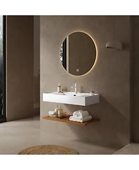 Sillysis Floating Bathroom Vanity with Acrylic Integrated Sink, Wall Mounted Shelf, Modern Storage Solution for Small Bathrooms