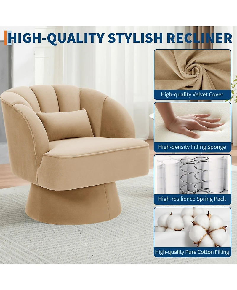 gaomon Modern Swivel Barrel Accent Chair, 360degree(s) Teddy Fabric Upholstered Armchair with Striped Backrest and Plush Padding for Living Room
