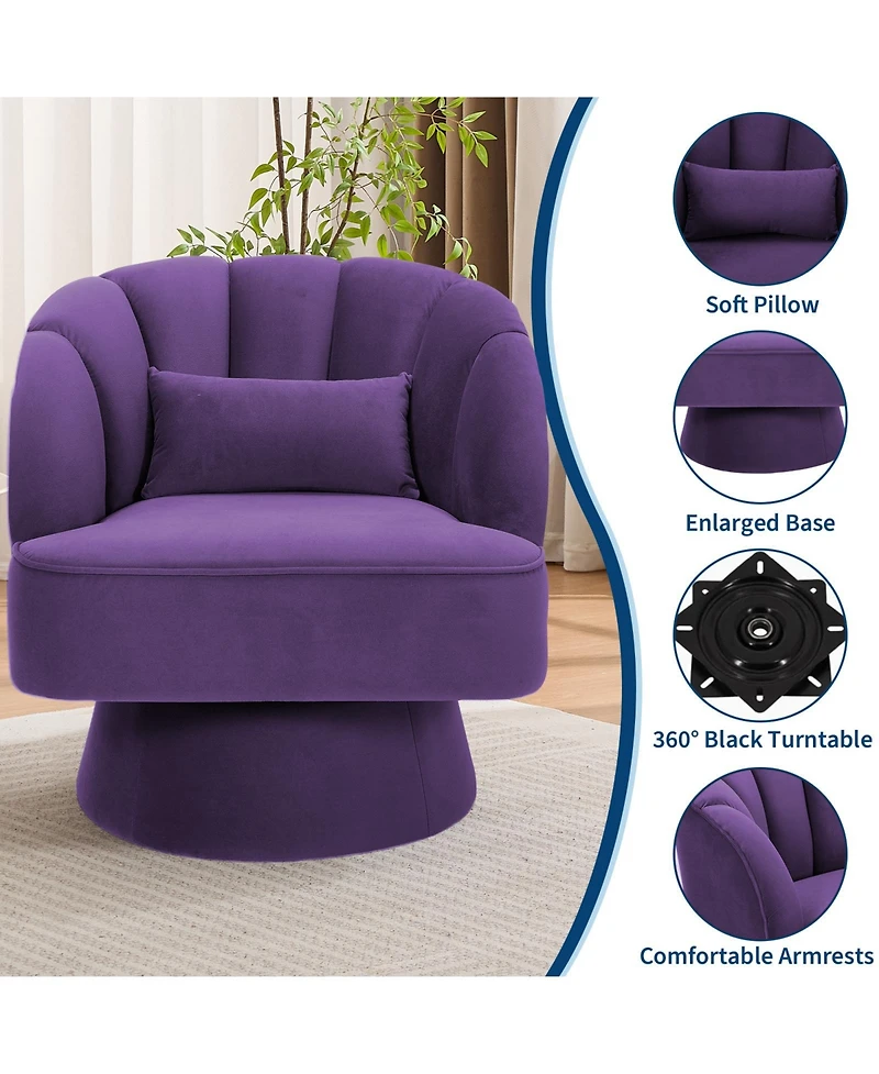 gaomon Modern Swivel Barrel Accent Chair, 360degree(s) Teddy Fabric Upholstered Armchair with Striped Backrest and Plush Padding for Living Room