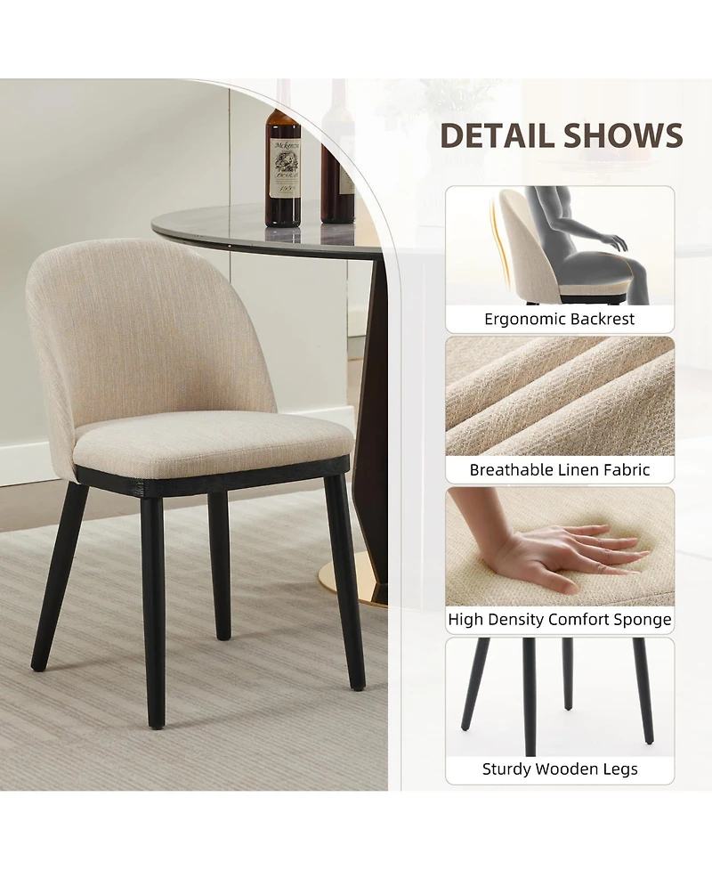 homfan Upholstered Dining Chairs Set of 4, Modern Fabric Room Kitchen Side Chair with Thick Padded Seat and Wood Legs
