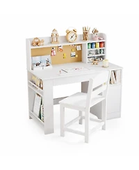 homfan Kids Study Desk and Chair Set with Storage, Tiltable Desktop, Hutch and Cabinet for Ages 3-8, Bedroom Writing Table