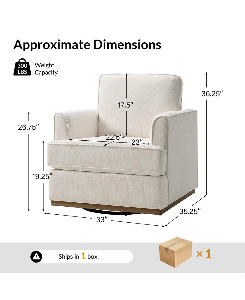 Hulala Home Eartha Farmhouse Upholstered Swivel Accent Armchair with Solid Wood Base