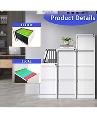5 Drawer Metal Vertical File Cabinet with Lock Office Home Steel Vertical File Cabinet for A4 Legal/Letter Size