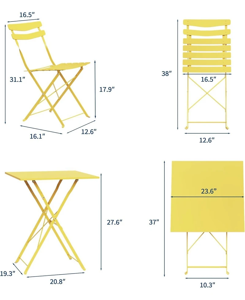 gaomon 3 Piece Metal Folding Patio Bistro Table and Chairs Set