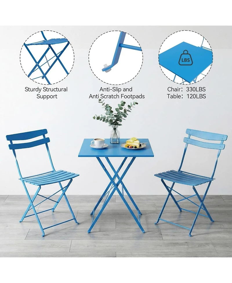 gaomon 3 Piece Metal Folding Patio Bistro Table and Chairs Set