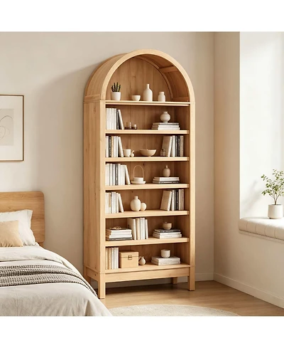 gaomon 71" Tall 7 Tier Arched Bookcase Bookshelf with Adjustable Shelves, Wooden Storage Cabinet for Bedroom