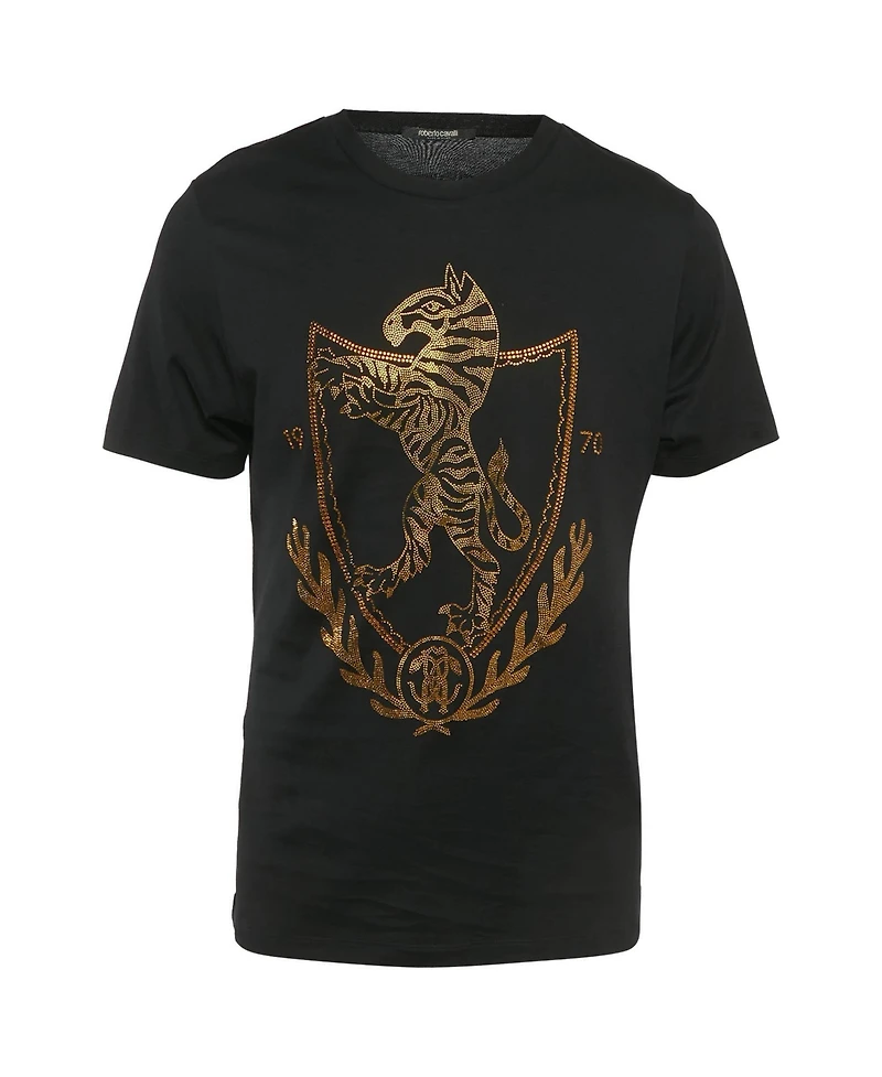 Pre-Owned Roberto Cavalli Men's Crest Crystal Embellished Cotton Knit T-Shirt