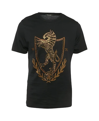Pre-Owned Roberto Cavalli Men's Crest Crystal Embellished Cotton Knit T-Shirt