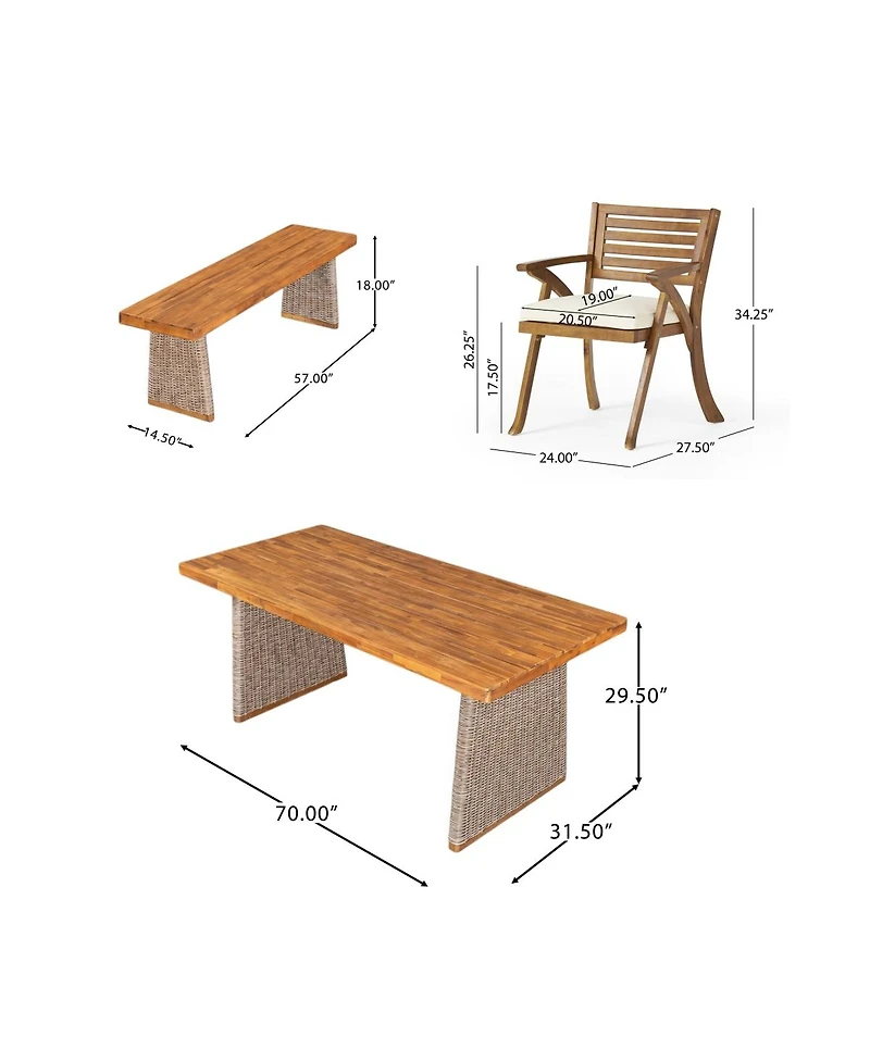 Asagikoiai 6-Piece Acacia Wood Outdoor Dining Set with Handwoven Rattan Legs