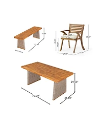 Asagikoiai 6-Piece Acacia Wood Outdoor Dining Set with Handwoven Rattan Legs