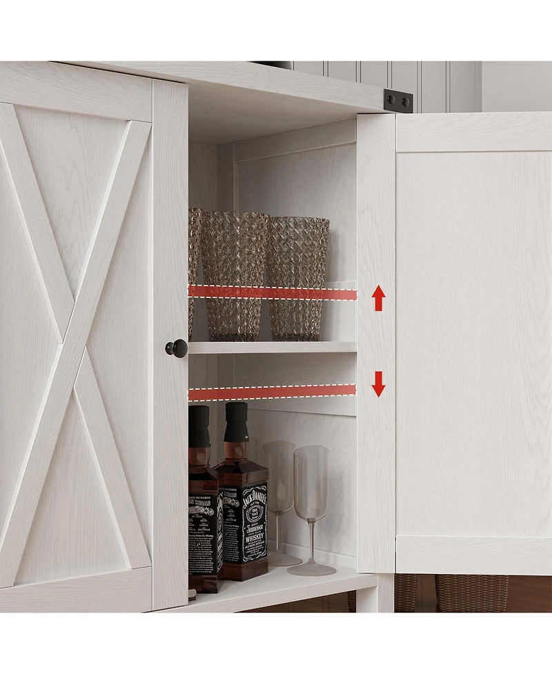 homfan X-Shaped Double Door Sideboard Cabinet, Accent Buffet Server with Storage Shelves for Dining Room Living Room