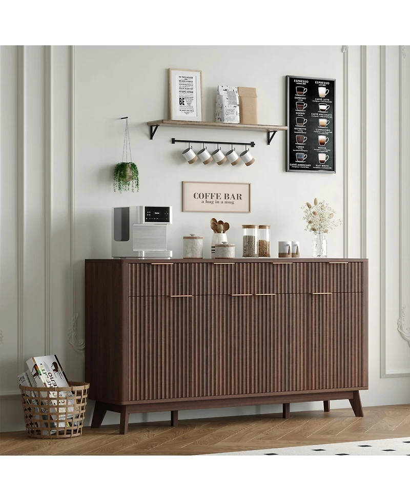 homfan Modern Sideboard Buffet Cabinet for Dining Room, Elegant Storage Solution,Fluted Design, Spacious Drawers, Adjustable Shelves and Doors