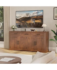 homfan 66" Modern Farmhouse Sideboard Buffet Cabinet with 3 Drawers, 4 Doors and Adjustable Shelves, Coffee Bar Storage Credenza