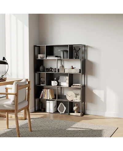 homfan Geometric Bookshelf, 74 Inch Metal 5 Tier Narrow Bookcase with Anti Tip Design for Living Room Home Office