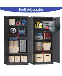 Boyel Living 71"H Metal Garage Storage Cabinet, Black Tool Steel Locking Cabinet with Doors and 3 Shelves