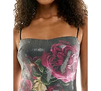 Seni & Cade Juniors' Floral Sequin Slim Sweetheart Neck Short Dress