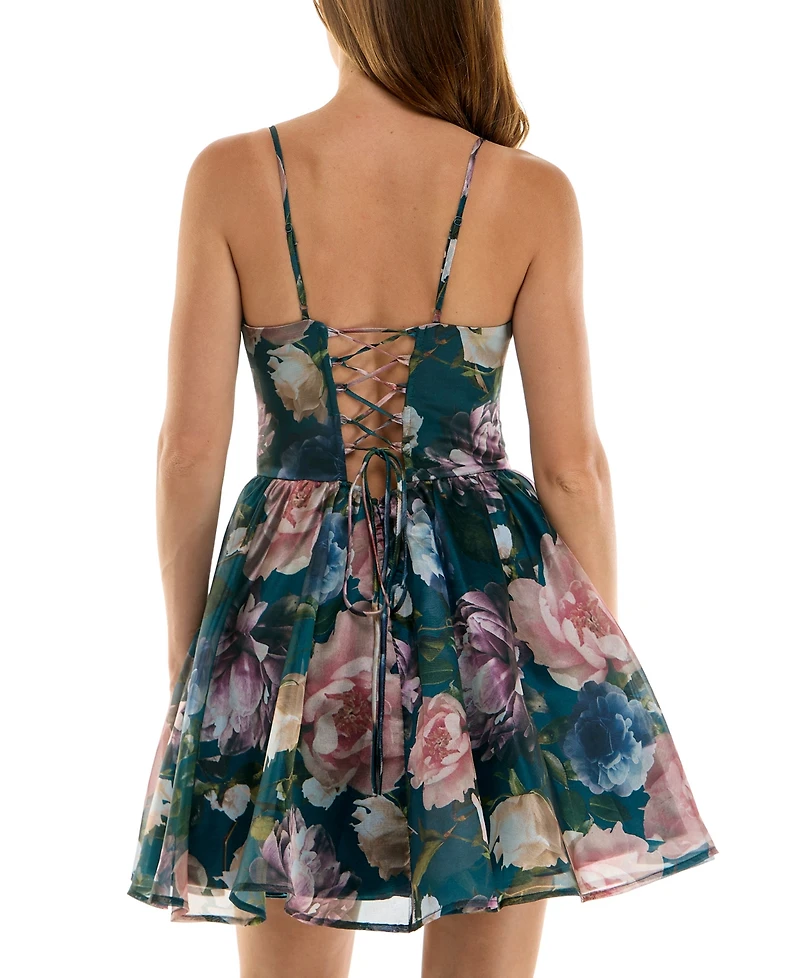 Seni & Cade Juniors' Floral Printed Square Neck Mini Dress