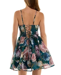 Seni & Cade Juniors' Floral Printed Square Neck Mini Dress
