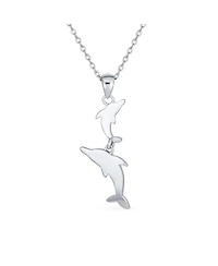 Bling Jewelry Family Nautical Dolphins Pendant Necklace Created Opal .925 Sterling Silver