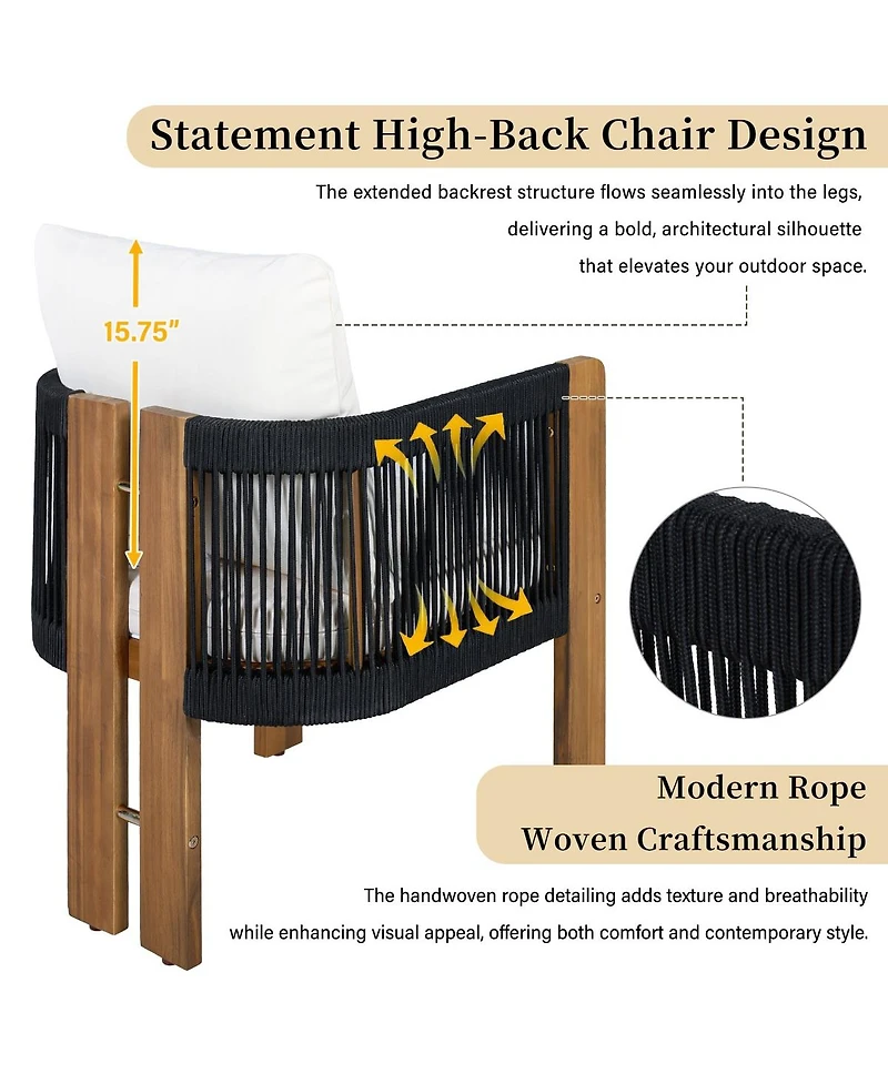 Asagikoiai 5-Piece Acacia Wood Outdoor Dining Set with Rope Woven Chairs