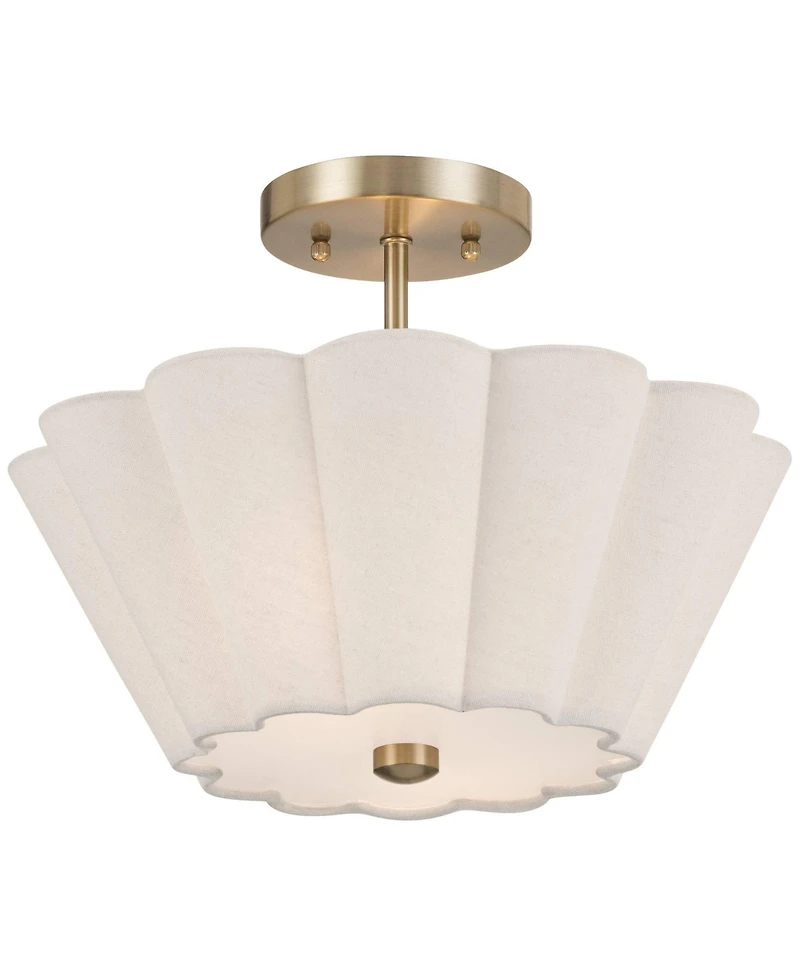 360 Lighting Izeda Wide Satin Brass Fabric 2-Light Ceiling Light