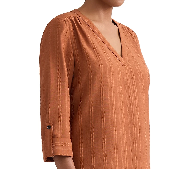 Jones New York Women's V-Neck Pleated-Front Jacquard Top