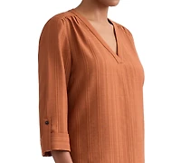 Jones New York Women's V-Neck Pleated-Front Jacquard Top