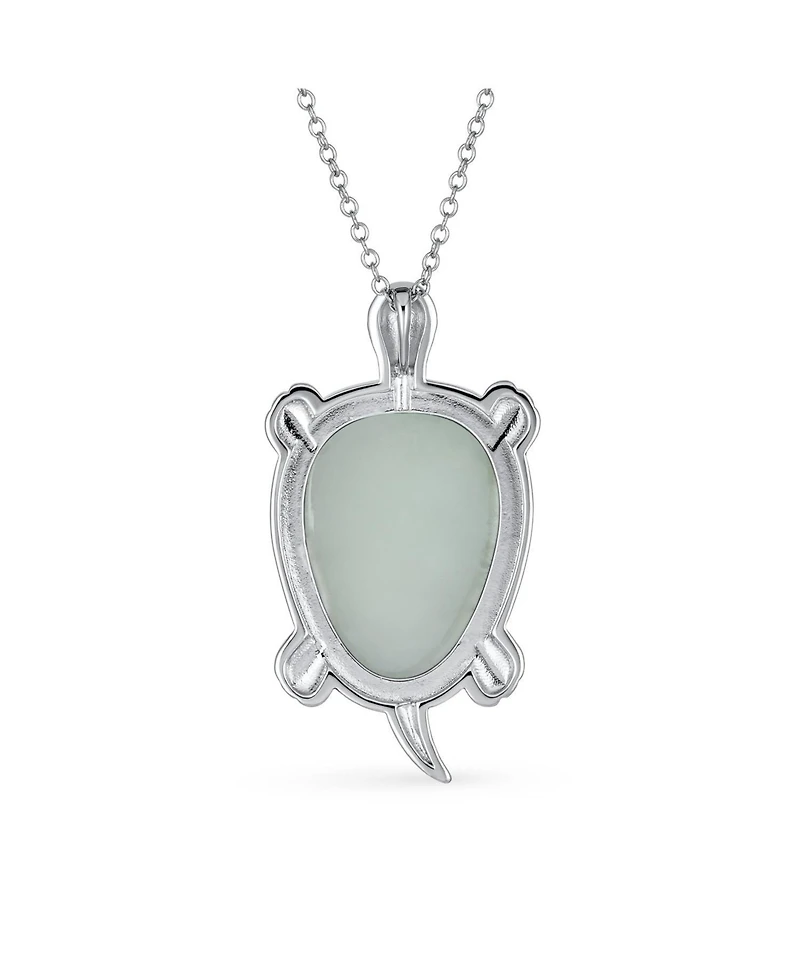 Bling Jewelry Large Sea Turtle Pendant Necklace Jade Nautical Beach Oxidized .925 Sterling Silver