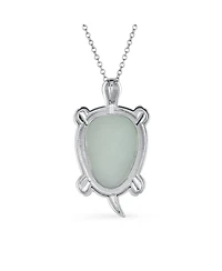 Bling Jewelry Large Sea Turtle Pendant Necklace Jade Nautical Beach Oxidized .925 Sterling Silver