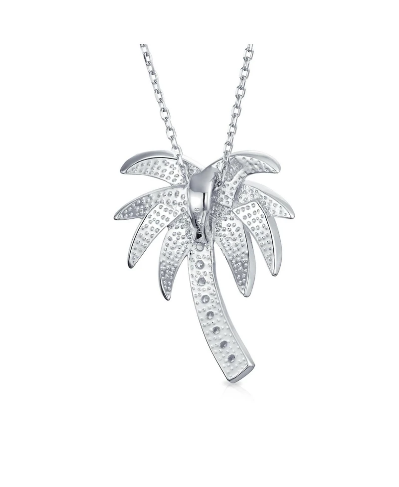 Bling Jewelry Palm Tree Pendant Necklace Created Opal Tropical Beach .925 Sterling Silver