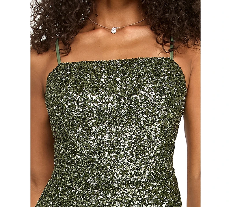 Emerald Sundae Juniors' Square Neck Sequin Mini Dress