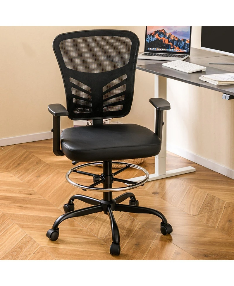 Gouun Mesh Drafting Chair Adjustable Armrests Foot-Ring Lumbar Support