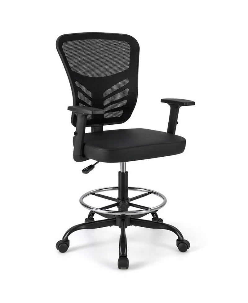 Gouun Mesh Drafting Chair Adjustable Armrests Foot-Ring Lumbar Support