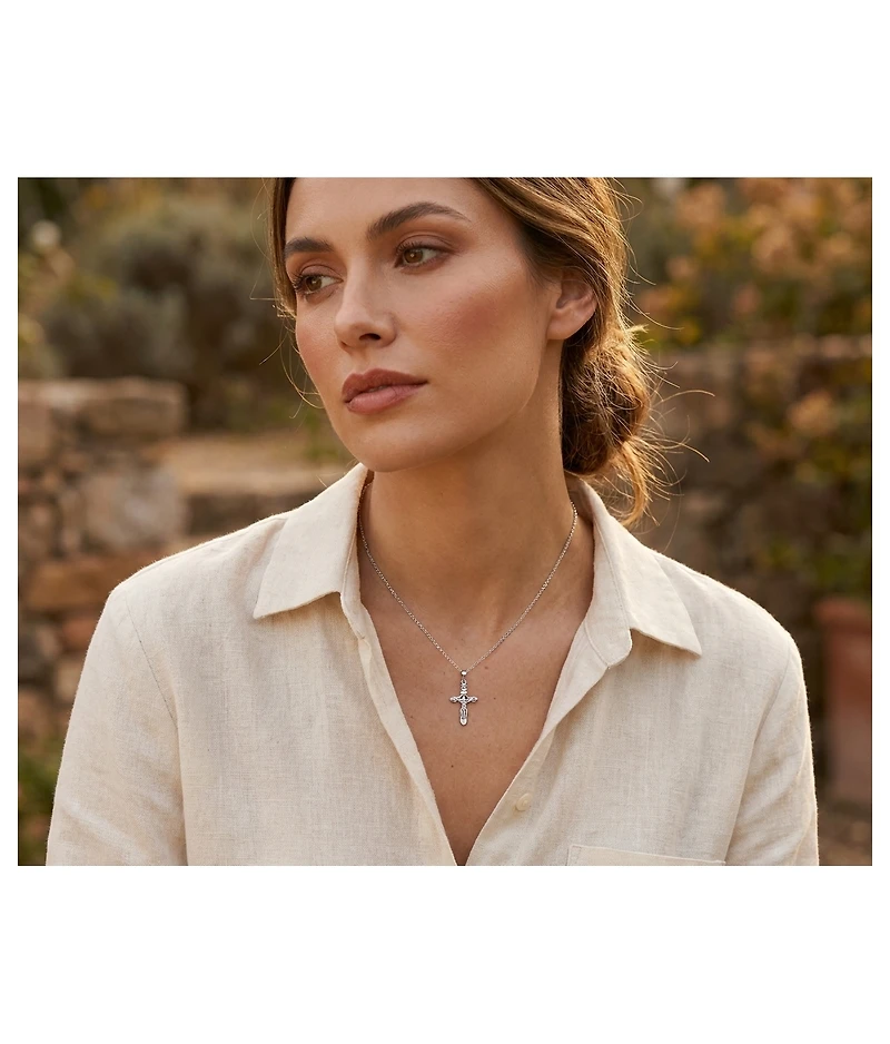 Bling Jewelry Religious Jesus Passion Crucifix Cross Pendant Necklace Matte .925 Sterling Silver 18 Inch