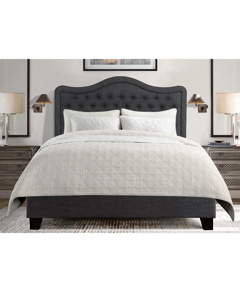 Boyel Living Modern Upholstered Bed Frame with Curved Tufted Headboard Platform Bed with Solid Wood Frame